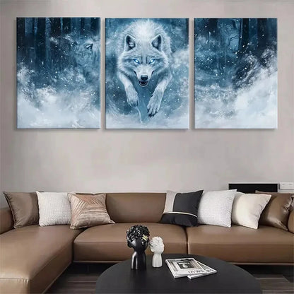 3pcs Arctic Wolf White Snowy Forest Perfect Wall Art Set Canvas Framed 40x60cm - High Quality Print 100% Australian Made Wall Canvas Ready to Hang
