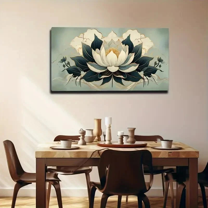 Flower Design Golden Accent Wall Art Canvas Office Home Room Framed 120x60cm