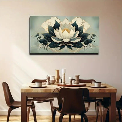 Flower Design Golden Accent Wall Art Canvas Office Home Room Framed 120x60cm