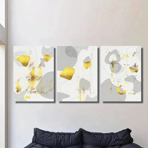 3pcs Geometric Wall Decor with Golden Gray Wall Art Canvas Unframed - High Quality Print 100% Australian Made Wall Canvas