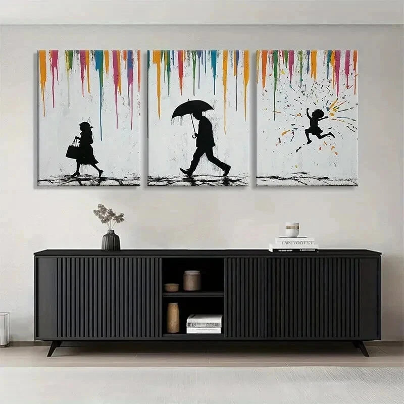 3pcs Colorful Silhouette Walking Figures Perfect Wall Art Set Canvas Framed 40x60cm - High Quality Print 100% Australian Made Wall Canvas Ready to Hang