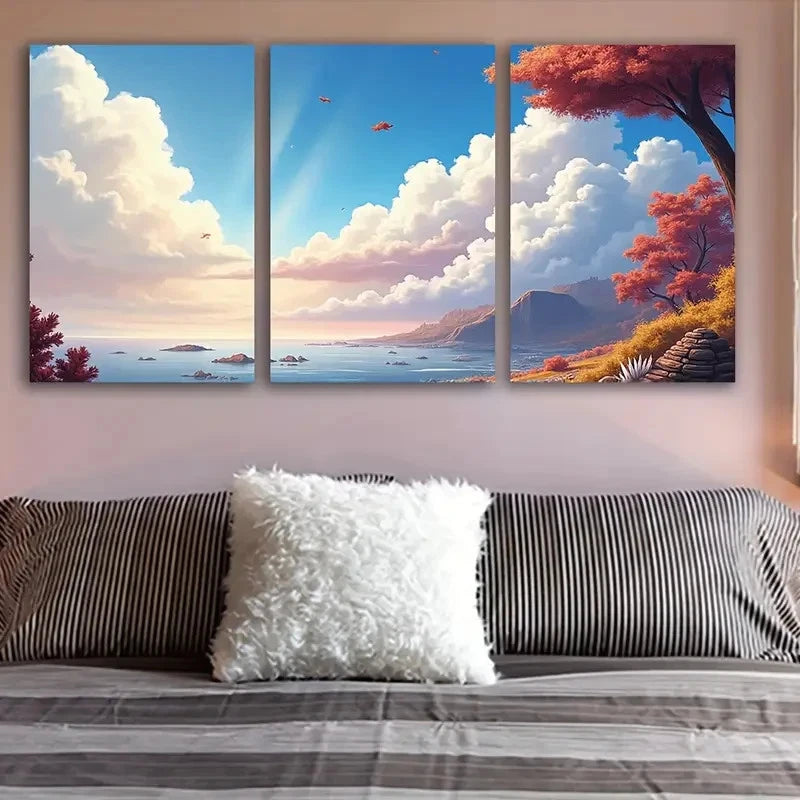 3pcs Scenic Landscape Wall Art Set Canvas Framed 40x60cm - High Quality Print 100% Australian Made Wall Canvas Ready to Hang