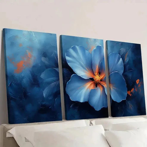 3pcs Blue Flower Painting ER Wall Art Set Canvas Unframed - High Quality Print 100% Australian Made Wall Canvas