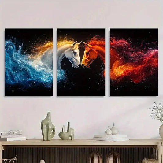 3pcs Abstract Horseheads Embrace Metal Print Ready to Hang Art