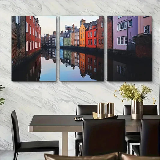 3pcs Modern Norwich Cityscape England Perfect Wall Art Set Canvas Framed 40x60cm - High Quality Print 100% Australian Made Wall Canvas Ready to Hang