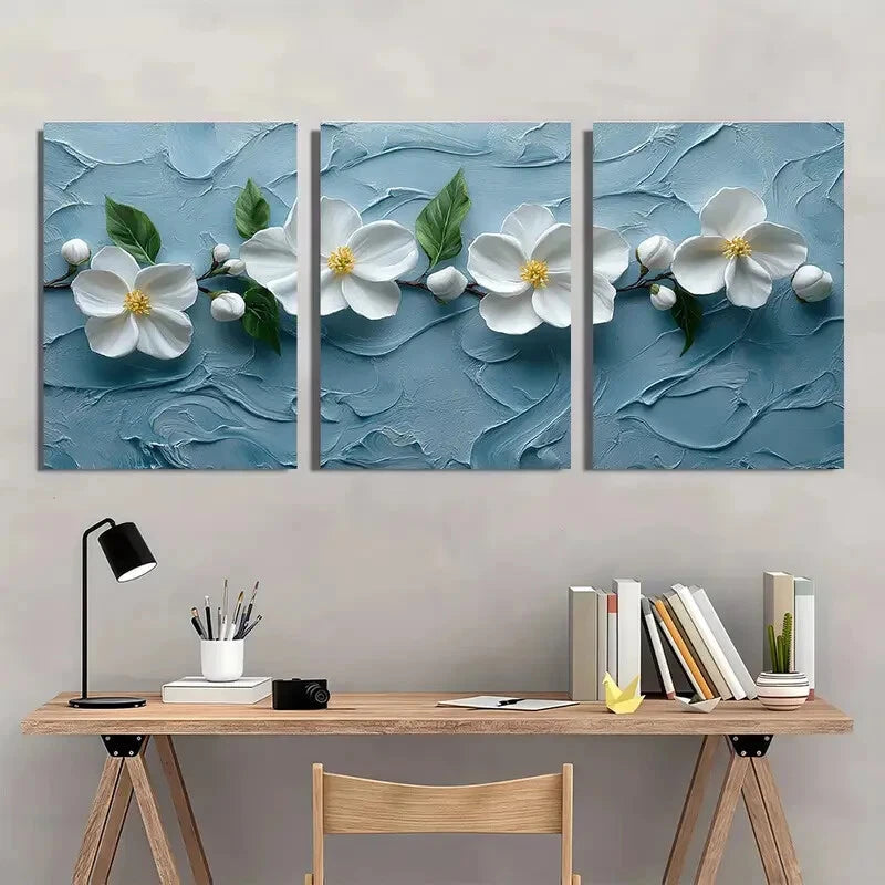 3pcs White West Indian Jasmine Painting Print Metal Print Ready to Hang Art