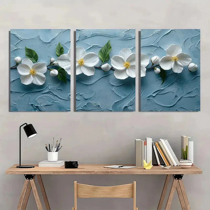 3pcs White West Indian Jasmine Painting Print Metal Print Ready to Hang Art