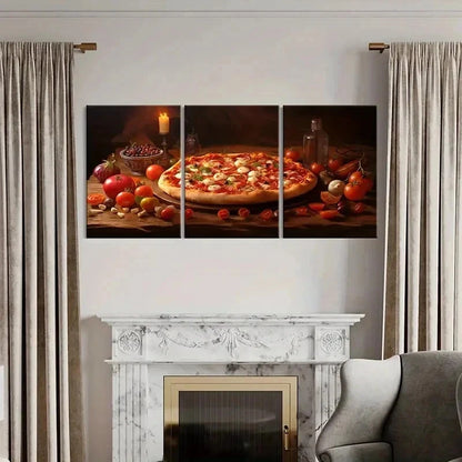 3pcs Pizza Margherita Retro Cooking Wall Art Set Canvas Framed 40x60cm - High Quality Print 100% Australian Made Wall Canvas Ready to Hang