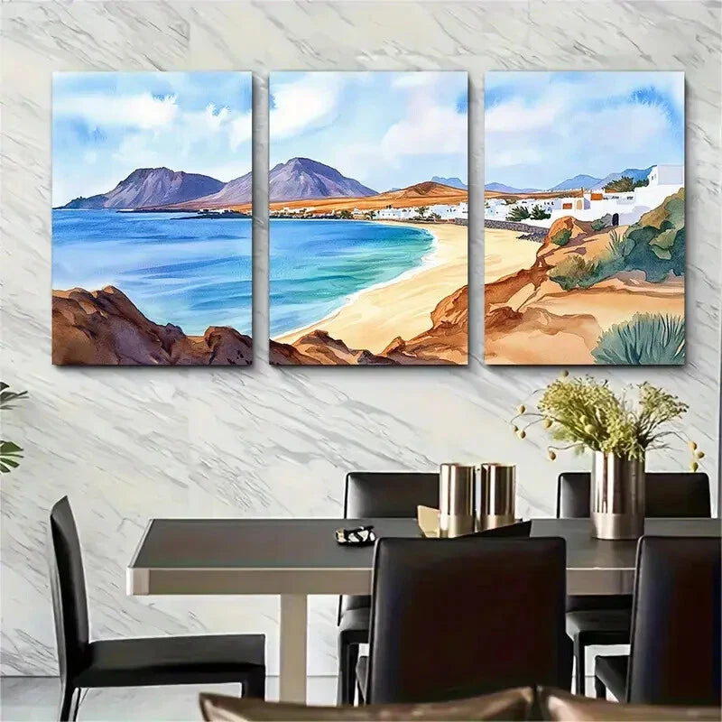3pcs Vibrant Beach & Mountain Landscape Metal Print Ready to Hang Art