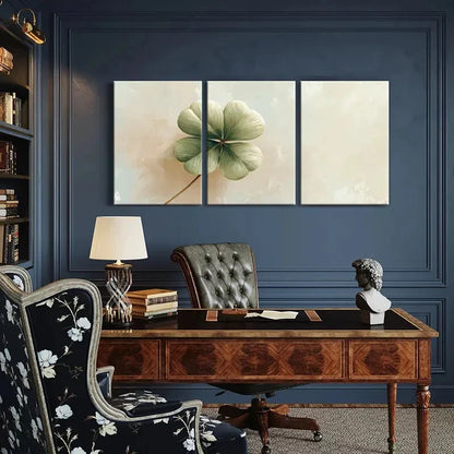 3pcs Artistic Four-Leaf Clover Soft Pastel Tones Metal Print Ready to Hang Art