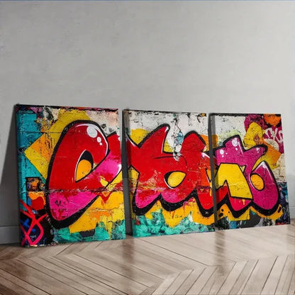 3pcs Colorful Graffiti on Rooftops Perfect Wall Art Set Canvas Unframed - High Quality Print 100% Australian Made Wall Canvas