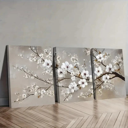 3pcs White Blossoms Plum Blossom Wall Art Set Canvas Framed 40x60cm - High Quality Print 100% Australian Made Wall Canvas Ready to Hang