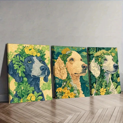 3pcs The Puppy Carries Plants on Its Head Wall Art Set Canvas Unframed – High Quality Print 100% Australian Made Wall Canvas