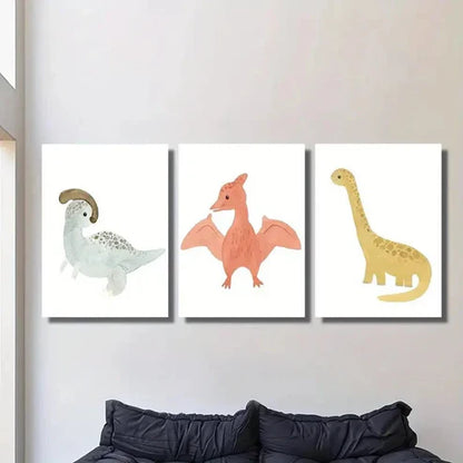 3pcs Cute Cartoon Dinosaurs Decoration Wall Art Set Canvas Unframed - High Quality Print 100% Australian Made Wall Canvas