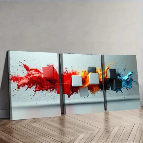 3pcs Black and white cubes Wall Art Canvas Unframed - High Quality Print 100% Australian Made Wall Canvas