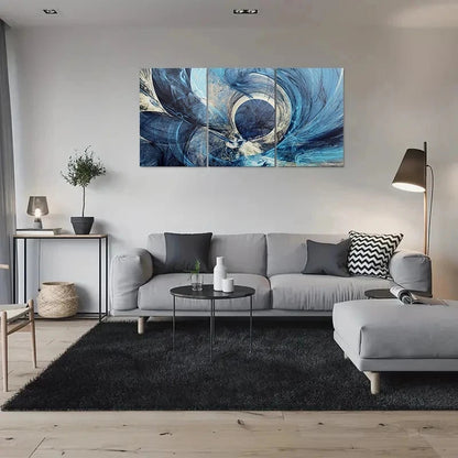 3pcs Abstract Blue Wave Painting Metal Print Ready to Hang Art