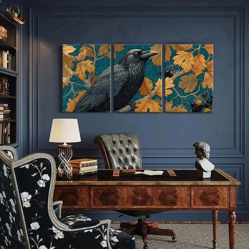 3pcs Elegant Crow Nature & Botanical Theme Metal Print Ready to Hang Art
