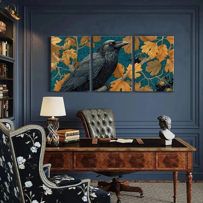 3pcs Elegant Crow Nature & Botanical Theme Metal Print Ready to Hang Art
