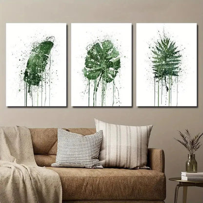 3pcs Green Leaf Mons tera & Palm Leaf  Perfect Wall Art Set Canvas Framed 40x60cm - High Quality Print 100% Australian Made Wall Canvas Ready to Hang