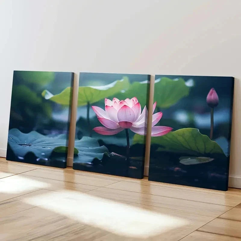 3pcs Serene for Lotus Flower & Water Lilies Wall Art Set Canvas Framed 40x60cm - High Quality Print 100% Australian Made Wall Canvas Ready to Hang