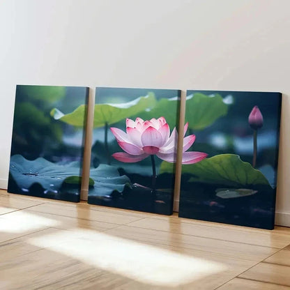 3pcs Serene for Lotus Flower & Water Lilies Wall Art Set Canvas Framed 40x60cm - High Quality Print 100% Australian Made Wall Canvas Ready to Hang