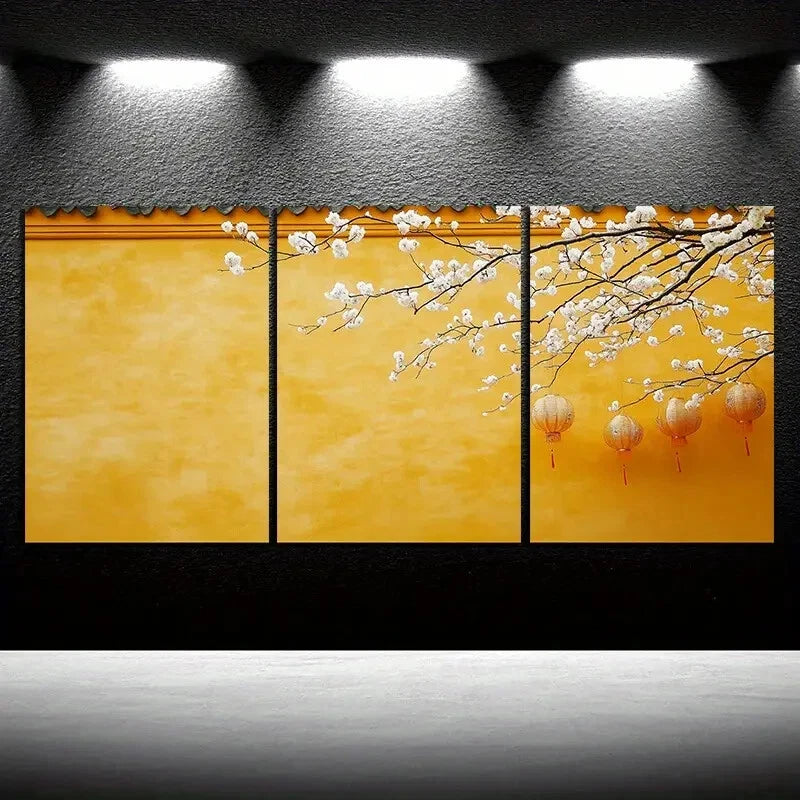 3pcs Architecture And Plum Blossoms Metal Print Ready to Hang Art