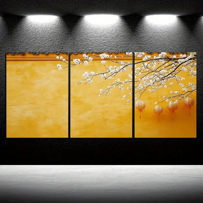 3pcs Architecture And Plum Blossoms Metal Print Ready to Hang Art