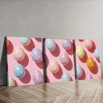 3pcs Easter Eggs Design Portrait Orientation Wall Art Set Canvas Unframed - High Quality Print 100% Australian Made Wall Canvas