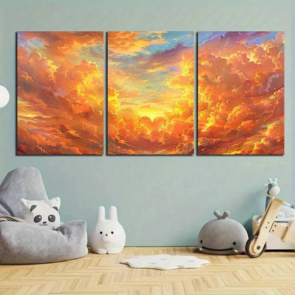 3pcs Heart-Shaped Golden Cloud Metal Print Ready to Hang Art