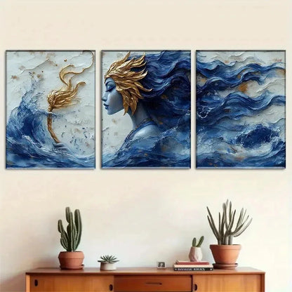 3pcs Inspired Goddess Ocean Accents Perfect Wall Art Set Canvas Framed 40x60cm - High Quality Print 100% Australian Made Wall Canvas Ready to Hang