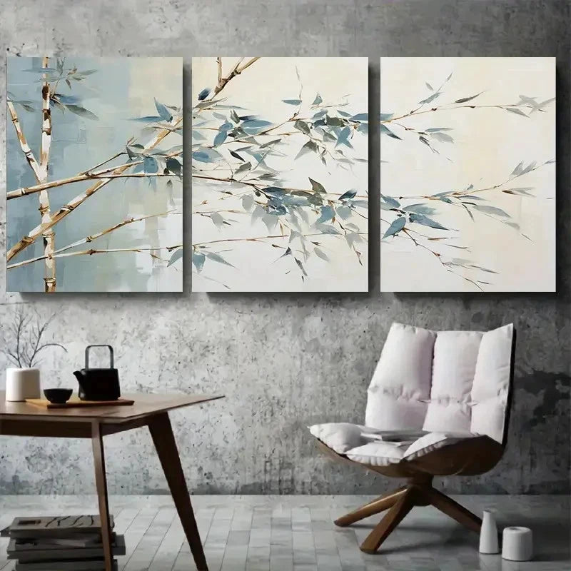 3pcs Bamboo Branches Tranquil Nature Metal Print Ready to Hang Art