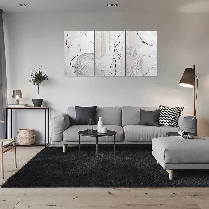 3pcs Modern Abstract Black and White Metal Print Ready to Hang Art