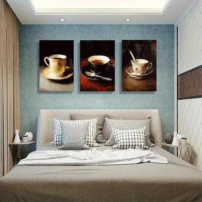 3pcs Elegant Sepia-Toned Coffee Cups Perfect Wall Art Set Canvas Unframed - High Quality Print 100% Australian Made Wall Canvas