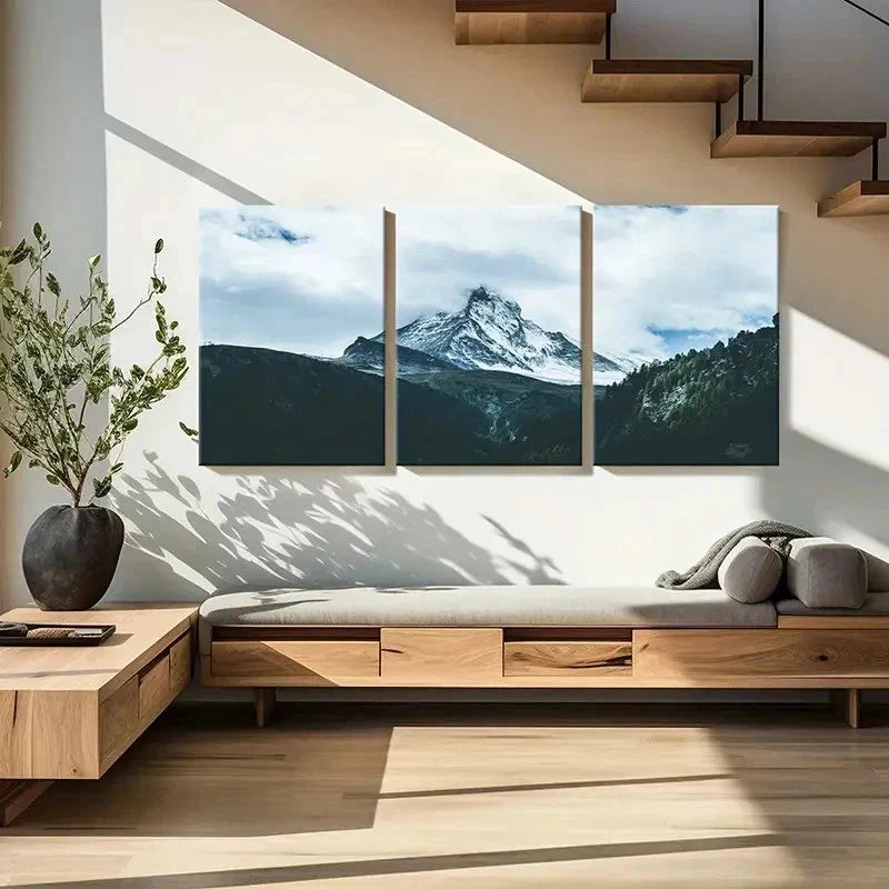 3pcs Snowy Mountain Landscape Forest Scenery Wall Art Set Canvas Framed 40x60cm - High Quality Print 100% Australian Made Wall Canvas Ready to Hang