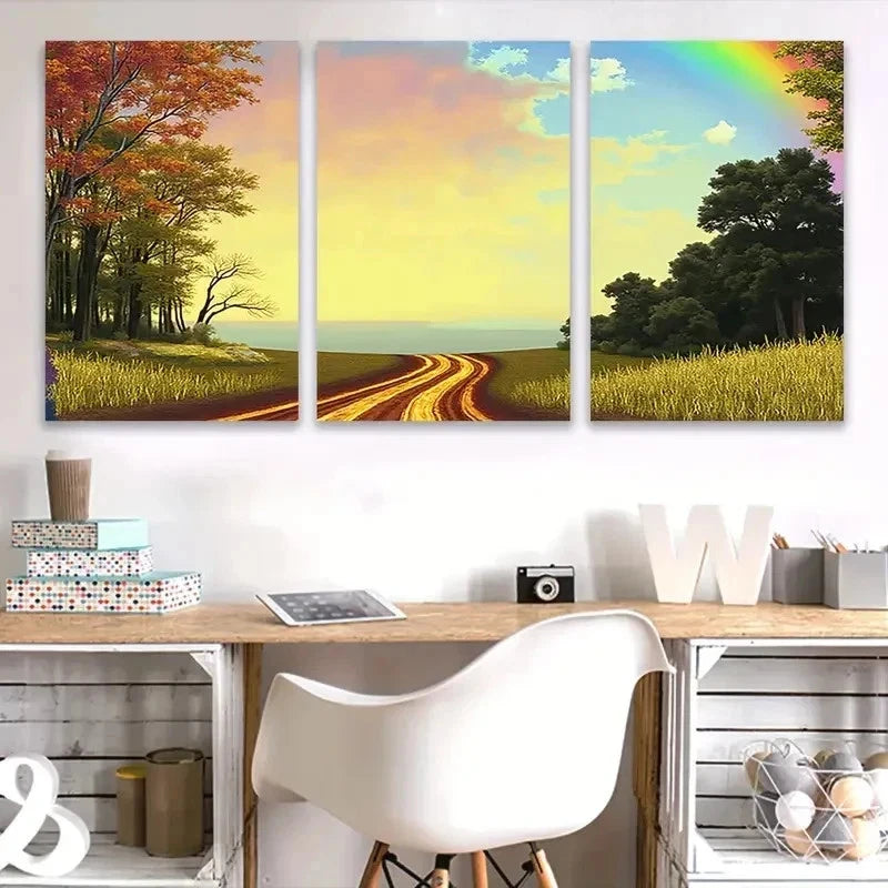 3pcs Dirt Road Painting Wall Art Set Canvas Framed 50x70cm - High Quality Print 100% Australian Made Wall Canvas Ready to Hang