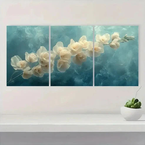 3pcs Snapdragon Flower White & Blue Flora T Wall Art Set Canvas Unframed - High Quality Print 100% Australian Made Wall Canvas - Bella Home Decor