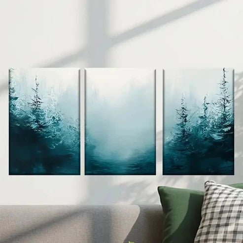 3pcs Forest Scene with Misty Blue Tree Wall Art Set Canvas Unframed - High Quality Print 100% Australian Made Wall Canvas