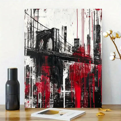 Abstract painting of the Brooklyn Bridge and New York 40x60cm Metal Print Ready to Hang