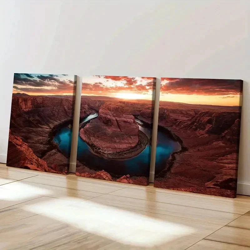 3pcs Mountain Boulders At Sunset Natural Wall Art Set Canvas Framed 40x60cm - High Quality Print 100% Australian Made Wall Canvas Ready to Hang