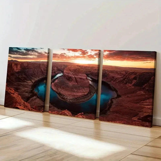 3pcs Mountain Boulders At Sunset Natural Wall Art Set Canvas Framed 40x60cm - High Quality Print 100% Australian Made Wall Canvas Ready to Hang