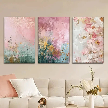 3pcs Elegant Pink & Peach Blossoms in Full Bloom Metal Print Ready to Hang Art