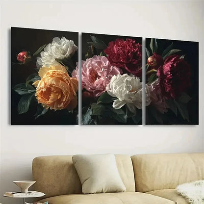 3pcs Rustic Vintage Moody Peonies Floral Art Wall Art Set Canvas Framed 50x70cm - High Quality Print 100% Australian Made Wall Canvas Ready to Hang