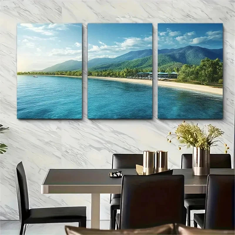 3pcs Cairns Australia Tropical Ocean Beach Wall Art Set Canvas Framed 50x70cm - High Quality Print 100% Australian Made Wall Canvas Ready to Hang