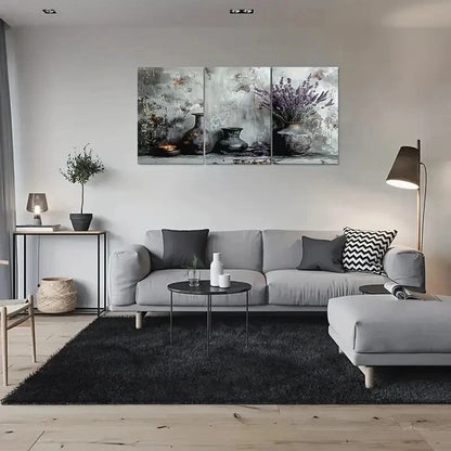 3pcs Rustic Vase with Lavender Flower Metal Print Ready to Hang Art