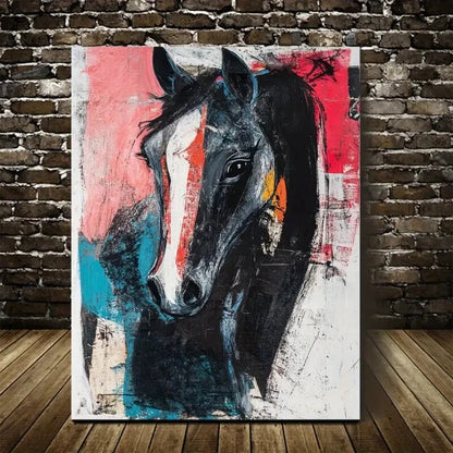Elegant Contemporary Friesian Horse Painting 40x60cm Metal Print Ready to Hang