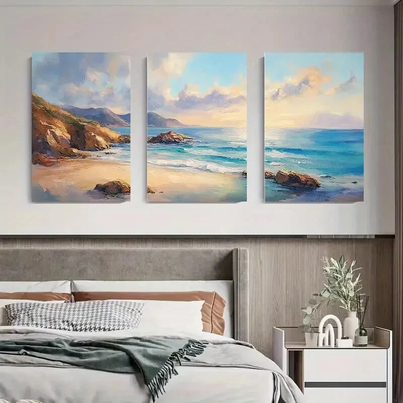 3pcs Coastal Beach Tranquil Ocean Metal Print Ready to Hang Art