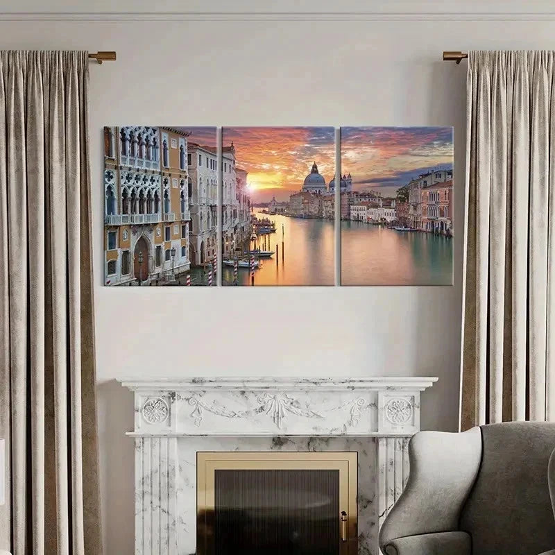 3pcs City Landscape Water City Venice Wall Art Set Canvas Framed 40x60cm - High Quality Print 100% Australian Made Wall Canvas Ready to Hang