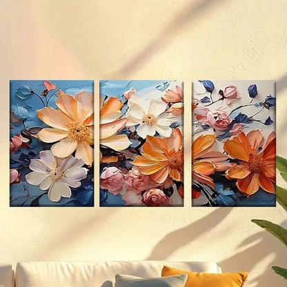 3pcs  painting of flowers on a blue background Wall Art Set Canvas Framed 40x60cm - High Quality Print 100% Australian Made Wall Canvas Ready to Hang