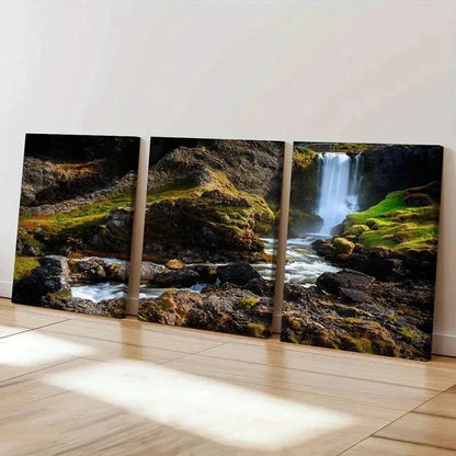3pcs Creek Mountains and Waterfall Wall Art Set Canvas Framed 40x60cm - High Quality Print 100% Australian Made Wall Canvas Ready to Hang