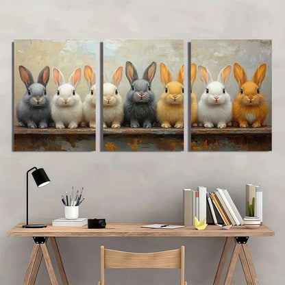 3pcs Chic Rabbit Group Animal Themed Metal Print Ready to Hang Art